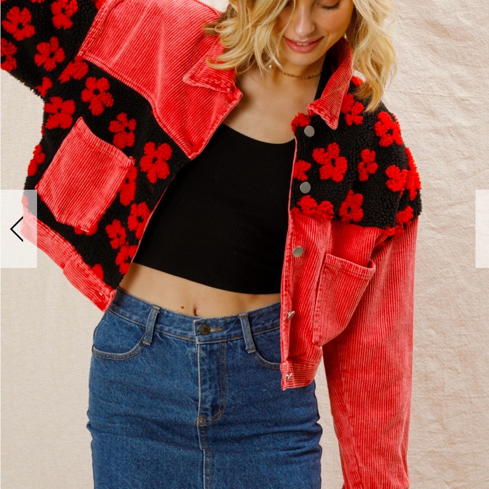 Red Floral Corduroy Jacket